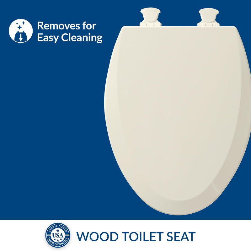 Bemis 1500EC Durable Wood Toilet Seat with Easy Clean Hinges, Made in USA, Elongated, Biscuit - Image 2